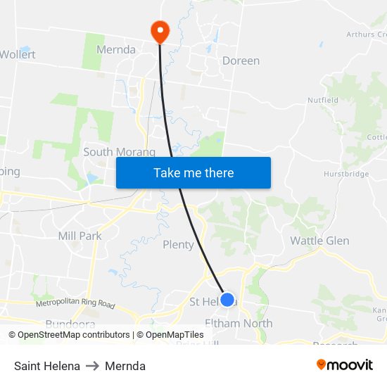 Saint Helena to Mernda map