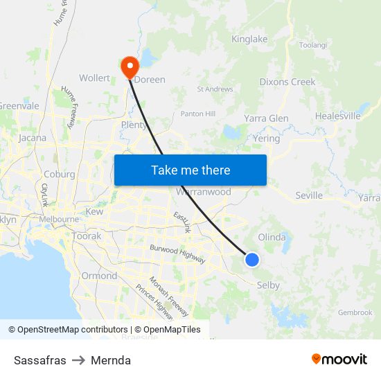 Sassafras to Mernda map