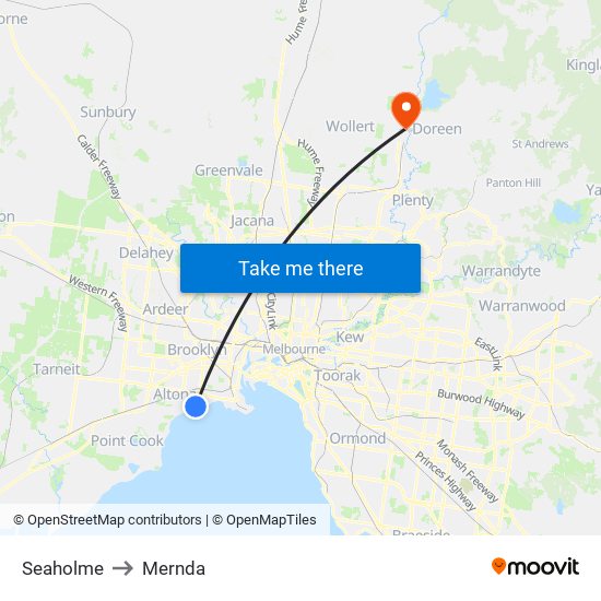 Seaholme to Mernda map