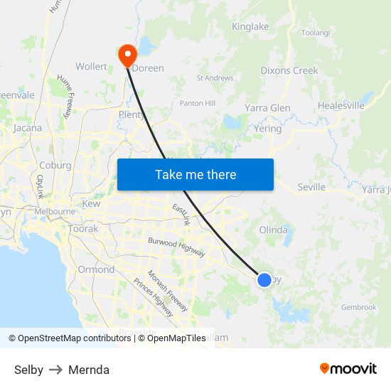 Selby to Mernda map