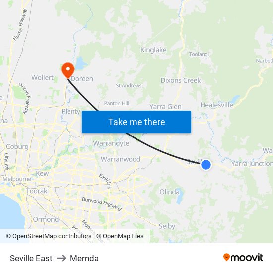 Seville East to Mernda map