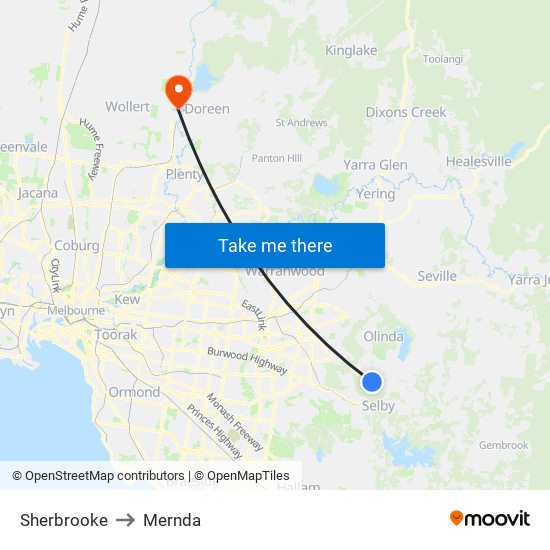 Sherbrooke to Mernda map