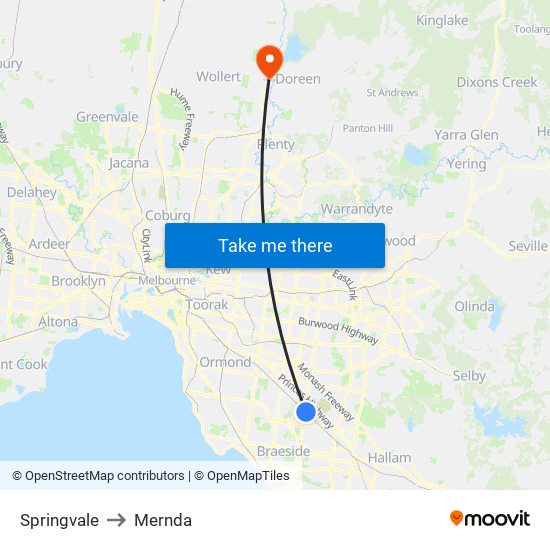 Springvale to Mernda map