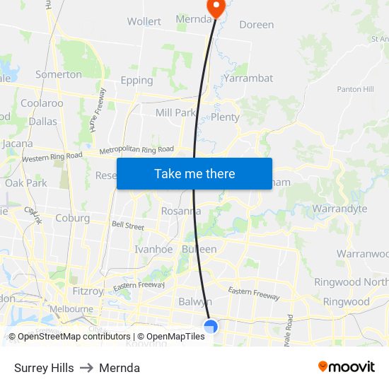 Surrey Hills to Mernda map