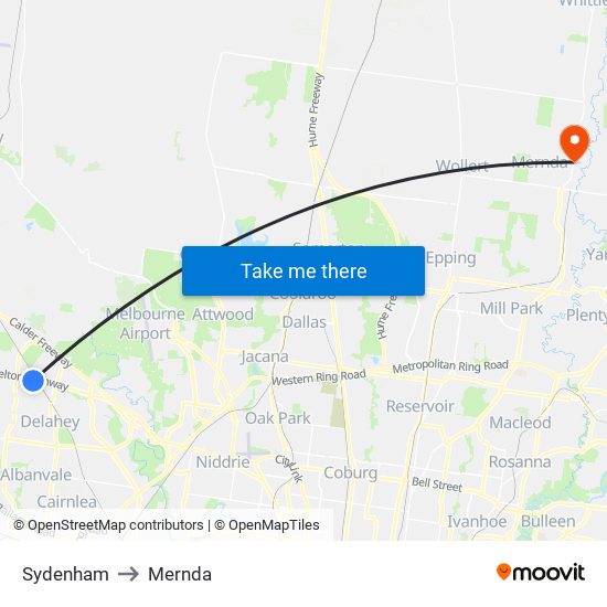 Sydenham to Mernda map