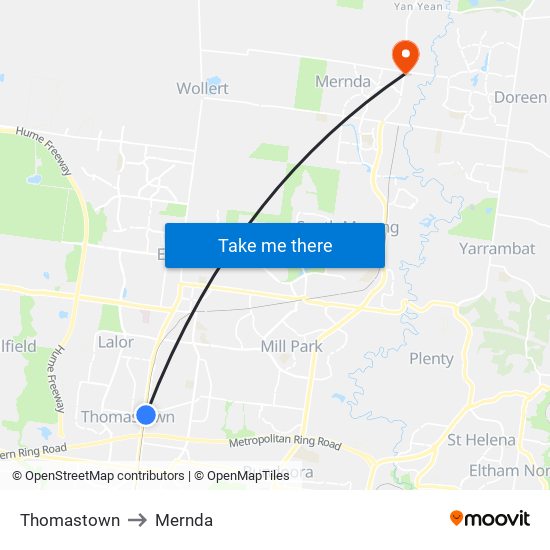 Thomastown to Mernda map