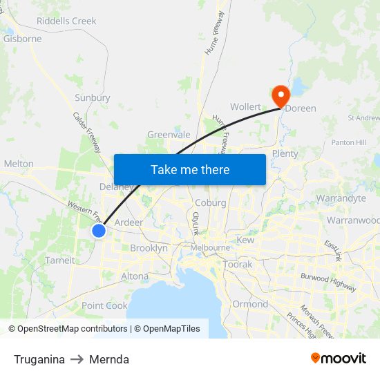 Truganina to Mernda map