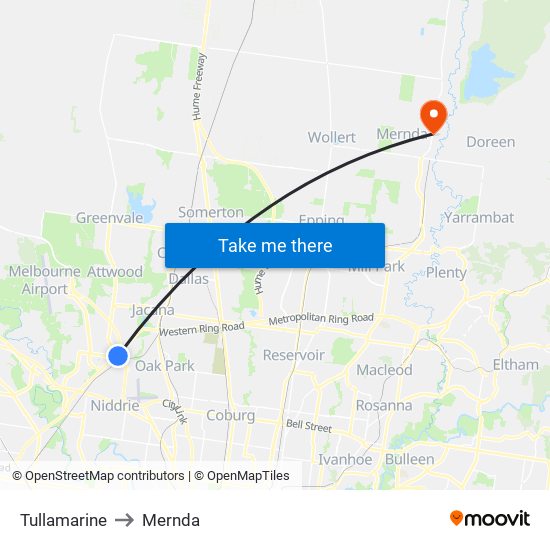 Tullamarine to Mernda map