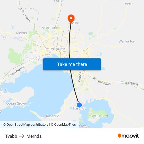 Tyabb to Mernda map