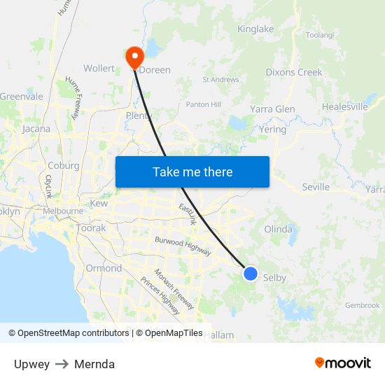 Upwey to Mernda map