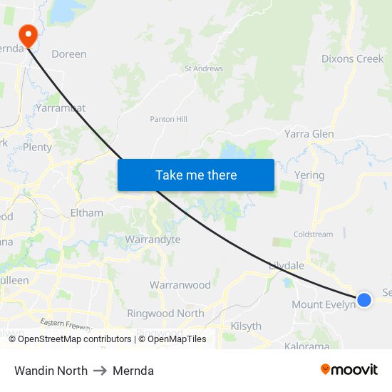 Wandin North to Mernda map