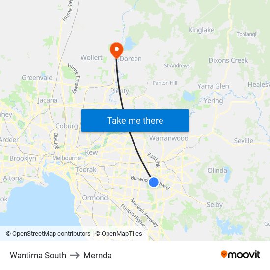 Wantirna South to Mernda map