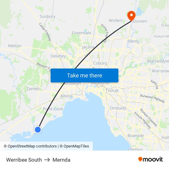 Werribee South to Mernda map