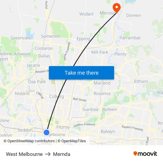 West Melbourne to Mernda map