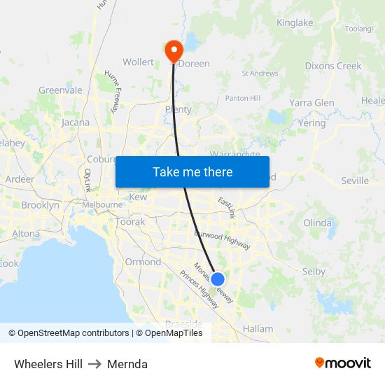 Wheelers Hill to Mernda map