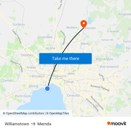 Williamstown to Mernda map