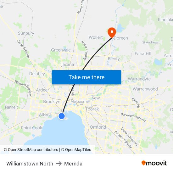 Williamstown North to Mernda map