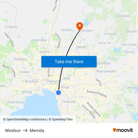 Windsor to Mernda map