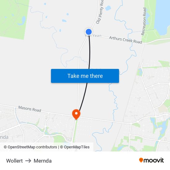 Wollert to Mernda map