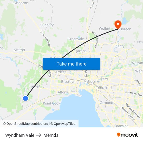 Wyndham Vale to Mernda map