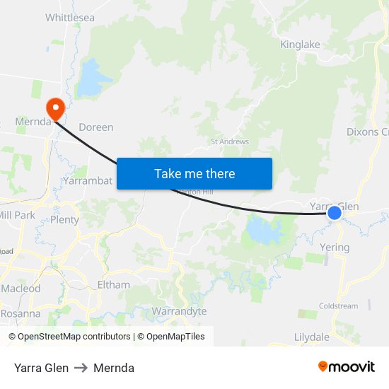 Yarra Glen to Mernda map