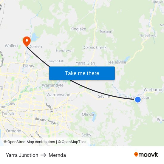 Yarra Junction to Mernda map