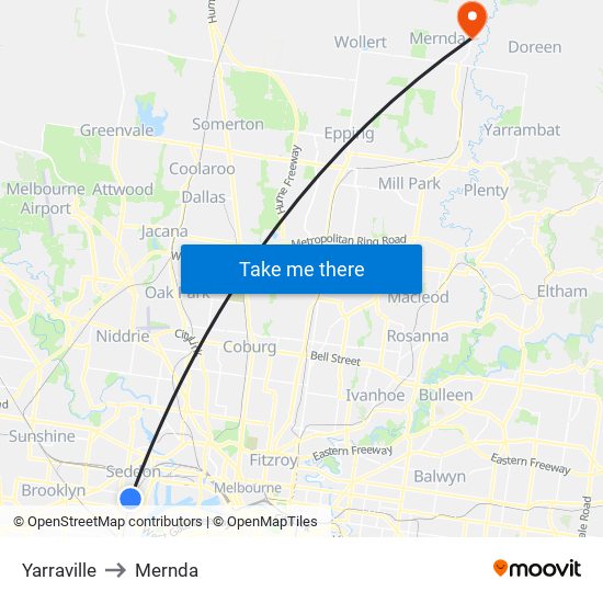 Yarraville to Mernda map