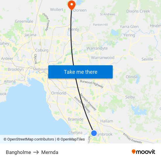 Bangholme to Mernda map