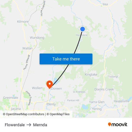 Flowerdale to Mernda map