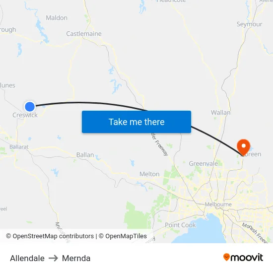 Allendale to Mernda map