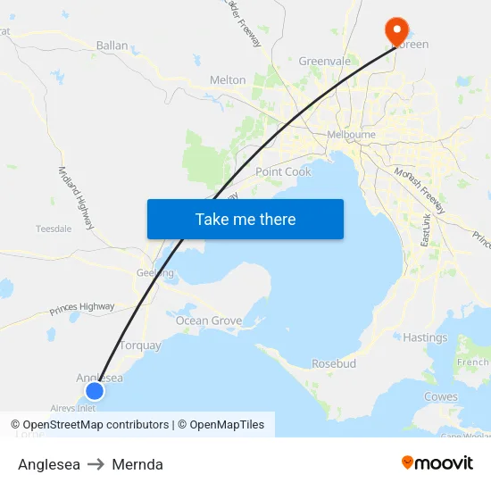 Anglesea to Mernda map