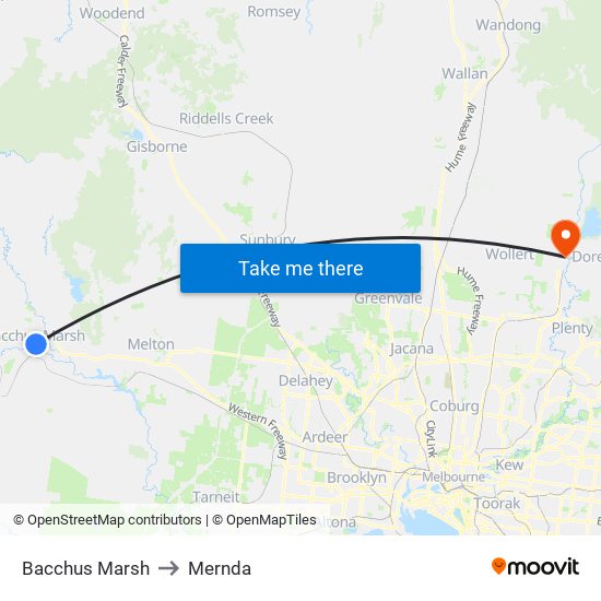 Bacchus Marsh to Mernda map