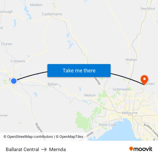 Ballarat Central to Mernda map