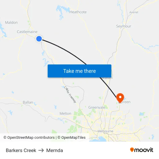 Barkers Creek to Mernda map