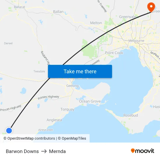 Barwon Downs to Mernda map