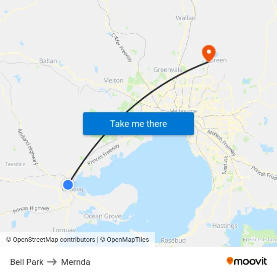 Bell Park to Mernda map