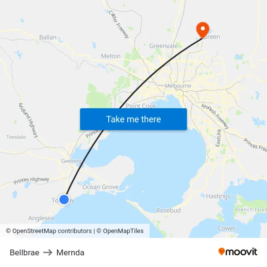 Bellbrae to Mernda map