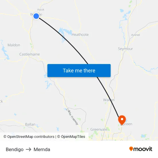 Bendigo to Mernda map