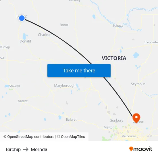 Birchip to Mernda map