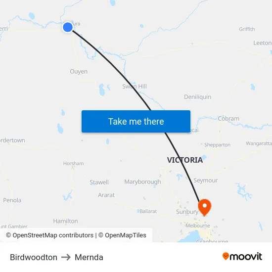 Birdwoodton to Mernda map