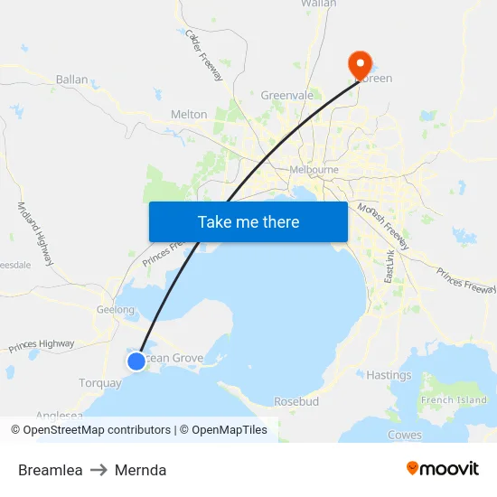 Breamlea to Mernda map