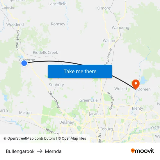 Bullengarook to Mernda map
