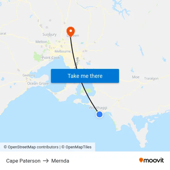 Cape Paterson to Mernda map