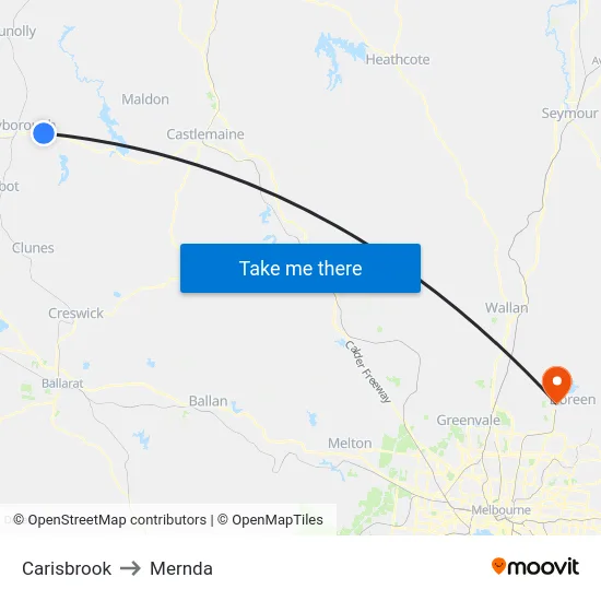 Carisbrook to Mernda map