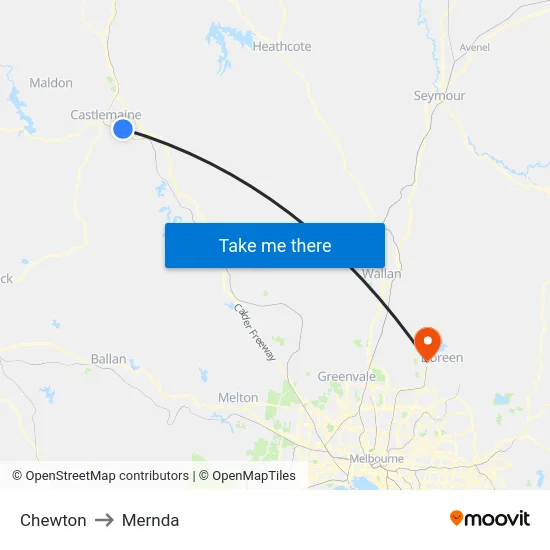 Chewton to Mernda map
