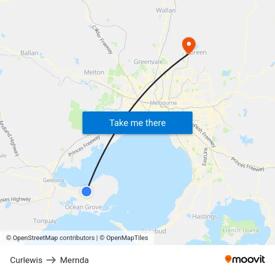 Curlewis to Mernda map