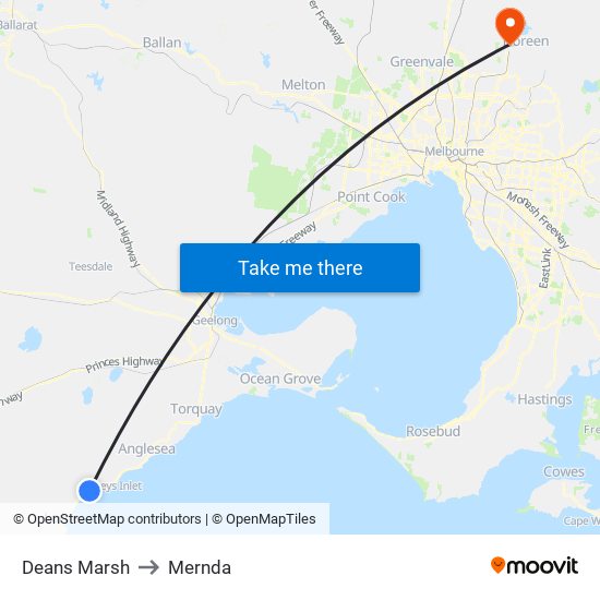 Deans Marsh to Mernda map