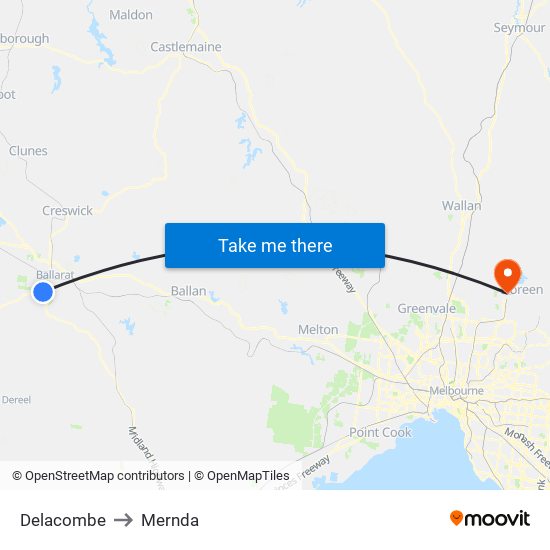 Delacombe to Mernda map