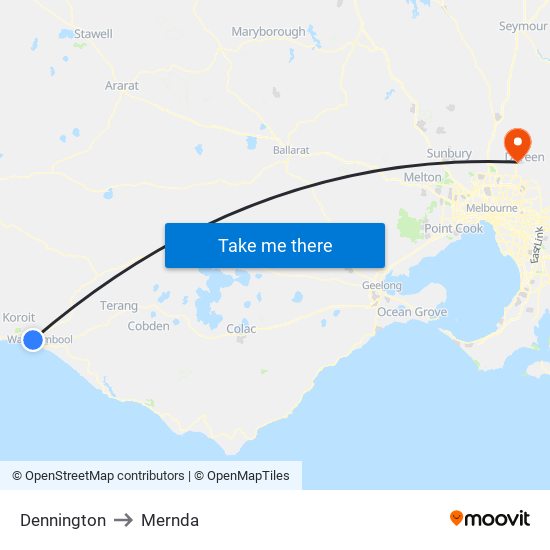 Dennington to Mernda map