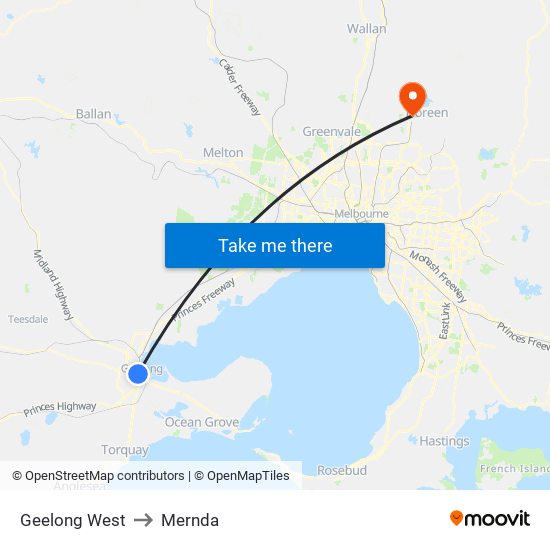 Geelong West to Mernda map